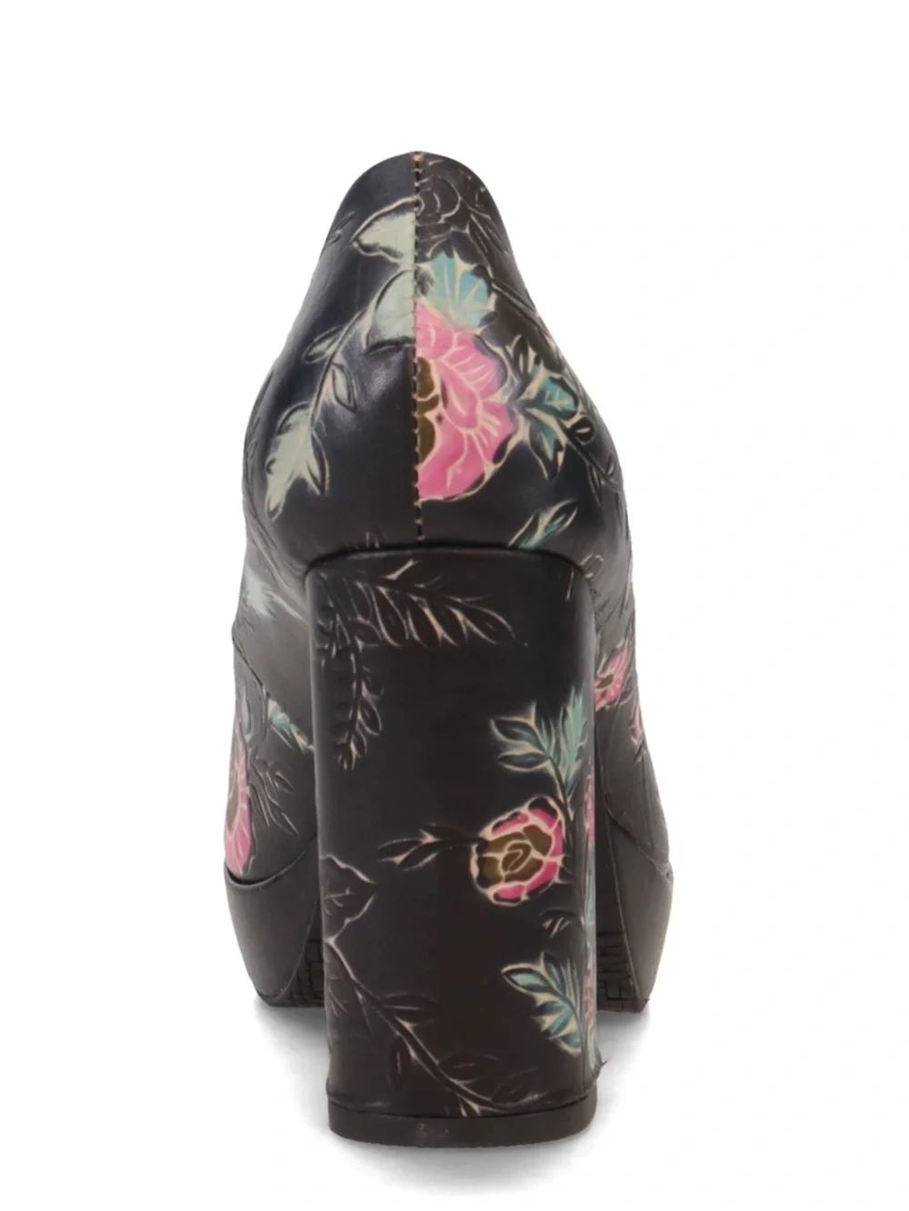 L’Artiste Black Floral Platform Pump with Pink Accents